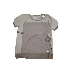 Nike Womens Dri-FIT Running Top Slim Fit Grey Short Sleeve Shirt AT0576-060 L